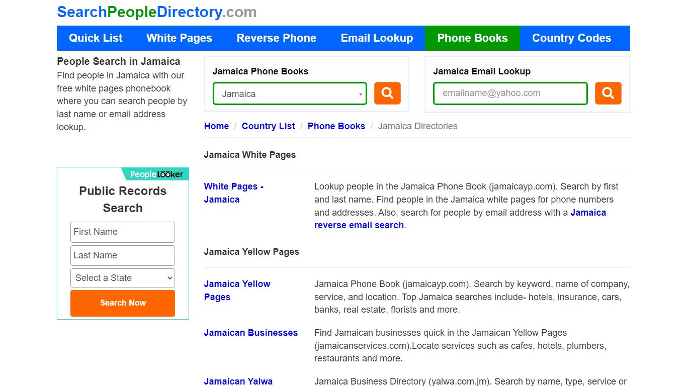 White Pages, Jamaica Phone Books, Email Search